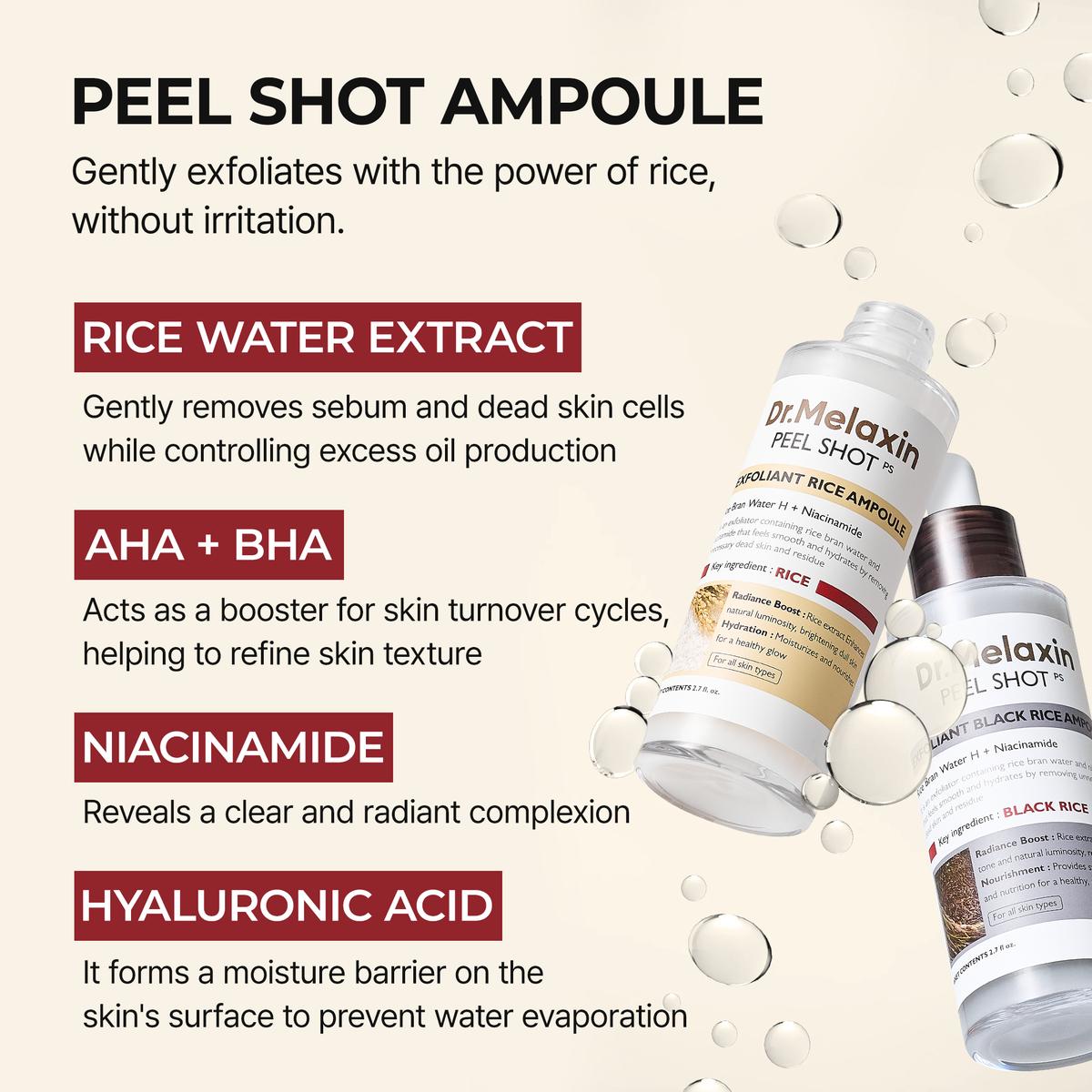 Peel Shot Glow Rice Ampoule Duo, Brightening, Exfoliating & Moisturizing Serums, Suitable for All Skin Types, Gentle Peeling Treatment for Radiant Skin