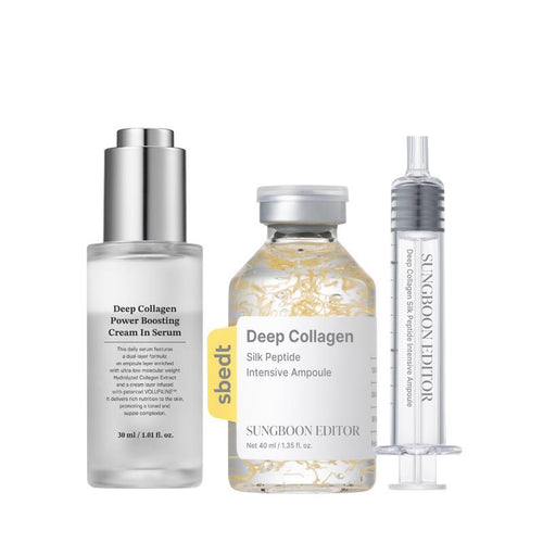 Silk Collagen Peptide Face Lift Duo Ampoule Serum Set, 8X Hyaluronic Acid Firming & Wrinkle Care, Hydrating Anti Aging Korean Skincare Gift for All Skin Types